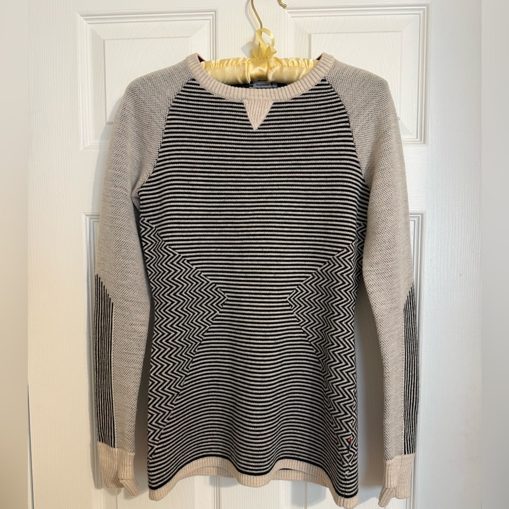 Smartwool Black and Cream Striped Sweater, Size S
